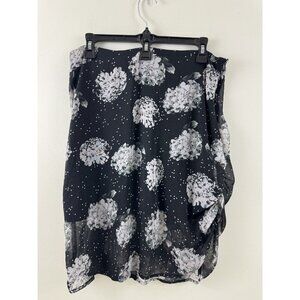 Lapis Black And Gray Floral Knee Length Draped Skirt Size Large Polyester